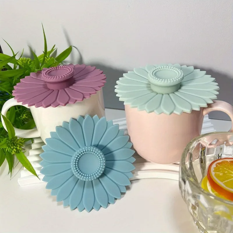 3-teiliges Sonnenblumen-Silikon-Becherdeckel-Set – multifunktionale staub- und auslaufsichere Tee- und Kaffeetassen-Abdeckungen