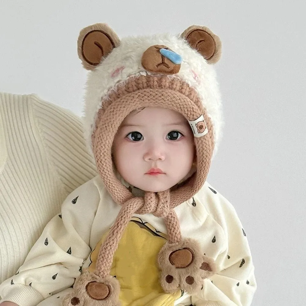 

Warm Toddler's Knitted Hat Thickened Soft Baby Ear Protection Cap Breathable Coldproof Capybara Beanie Caps Cold Weather Wear