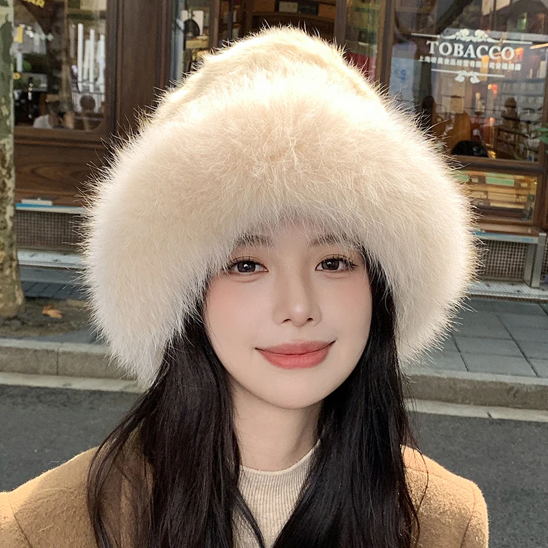 المرأة الفاخرة الشتاء قبعة ريال ريكس الأرنب الفراء الدافئة لينة منفذها القبعات سيدة الشتاء قبعة الفراء الحقيقي بيني #3