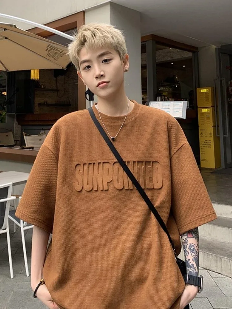 

Повседневная мужская футболка с коротким рукавом, летняя, тонкая, молодежная, свободного кроя, модная, однотонная, с круглым вырезом