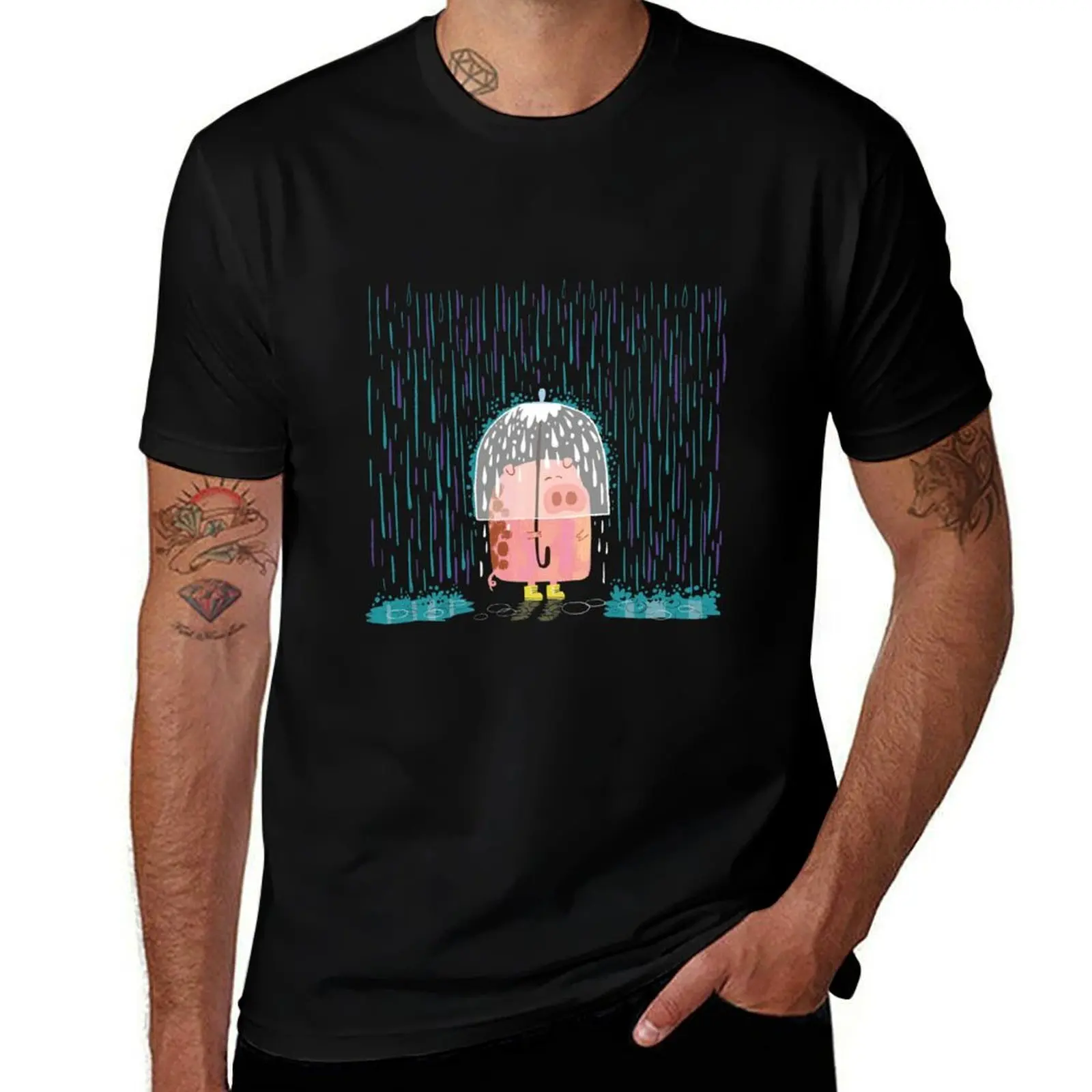Porco na chuva camiseta homem t camisa designer preto algodão camiseta simples para homem pacote t camisas para homem gráfico vintage camiseta