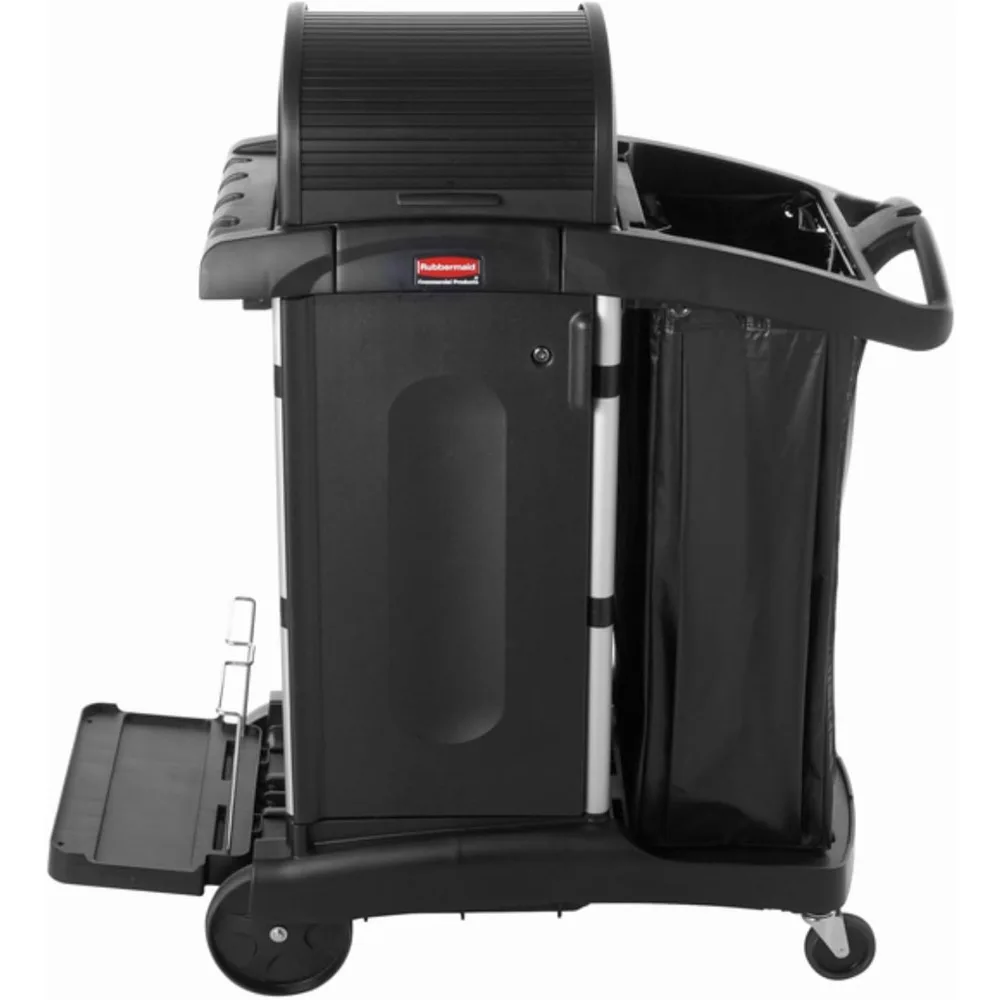 

Commercial High Security Housekeeping Janitorial Cart with Wheels, Yellow Vinyl Bag, Locking Hood and Cabinets