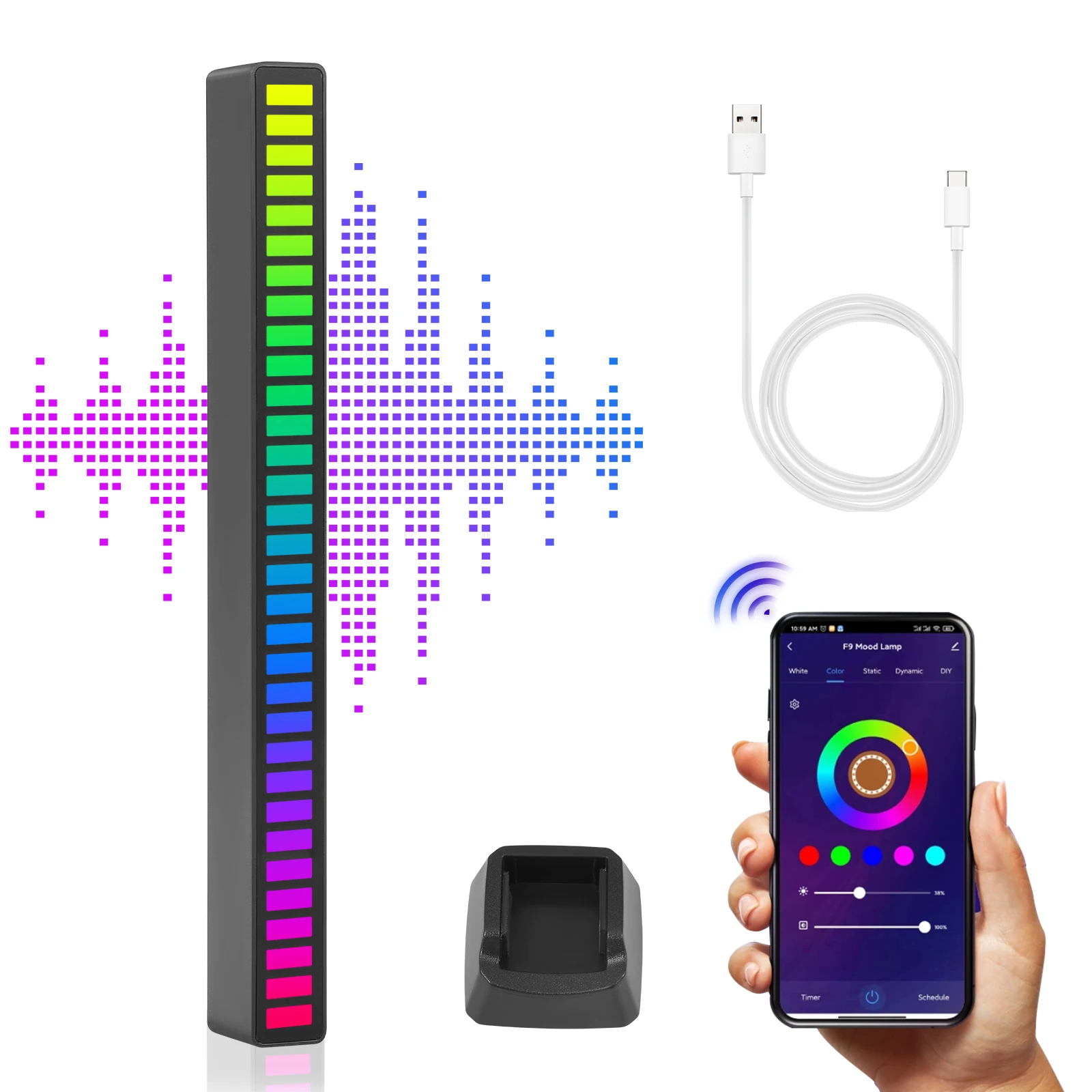 Auto RGB Music Sound Control LED Level Light Bar Novelty Rhythm Lamp PC Desktop Setup Backlight Car Vehicle Atmosphere Light