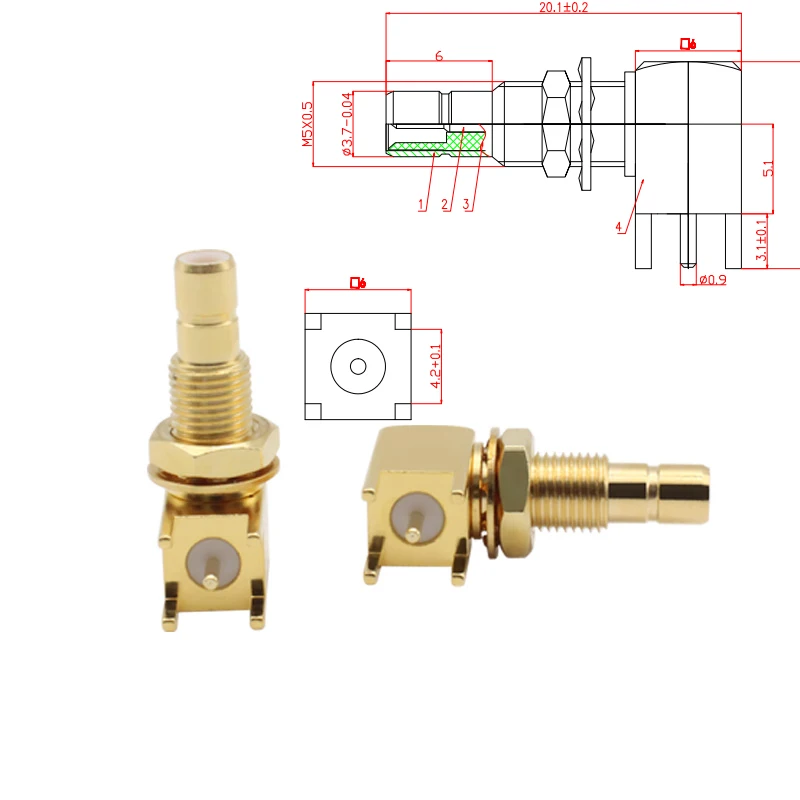 

New SMB male nut bulkhead right angle PCB solder RF connector wholesale