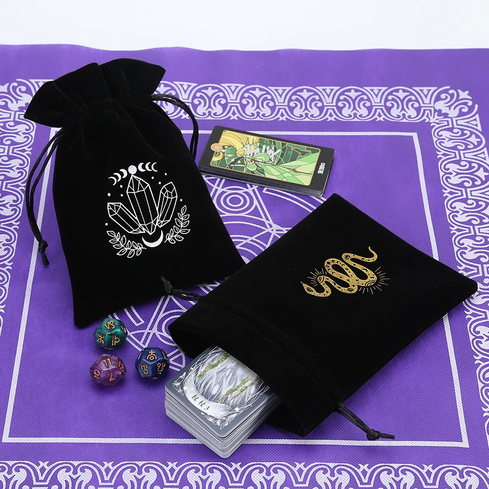 1pcs Velvet Snake Tarot Storage Bag Board Travel Game Card Embroidery Drawstring Package Witchcraft Supplies for Altar Tarot Box