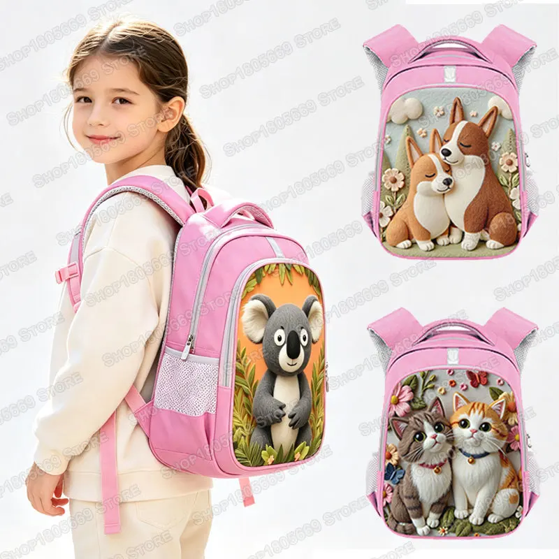 14/16 Inch Cute 3D Felt Animal Kids Backpack Koala Dog Cat Kindergarten School Bag Girls Spine‑protected Children Bookbag