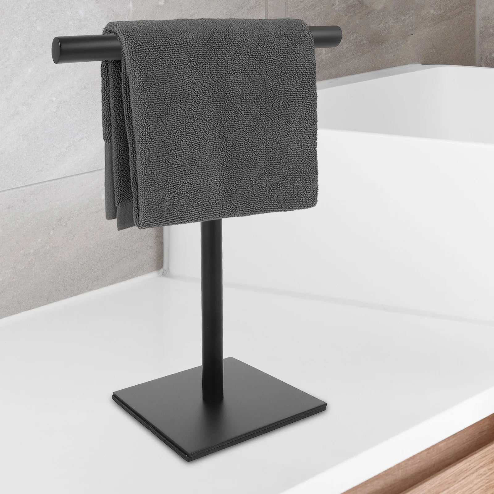 1pc portasciugamani in acciaio inossidabile supporto da appoggio base a forma di T senza trapano bagno cucina portasciugamani Vanity da tavolo