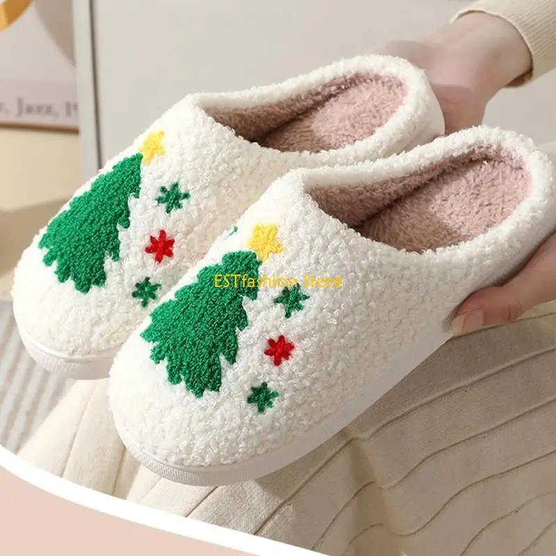 Y5GC 크리스마스 슬리퍼 재미 있은 크리스마스 트리 슬리퍼 여성 남성과 소녀를위한 부드러운 플러시 아늑한 실내 야외 퍼지 슬리퍼