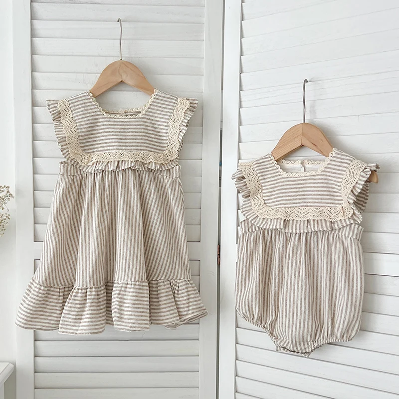 Korean Baby Girls Dress Summer New Kids Cute Princess Girl Dress Loose stripe Sleeveless Kids Cotton Clothes Outfit 1-6Y