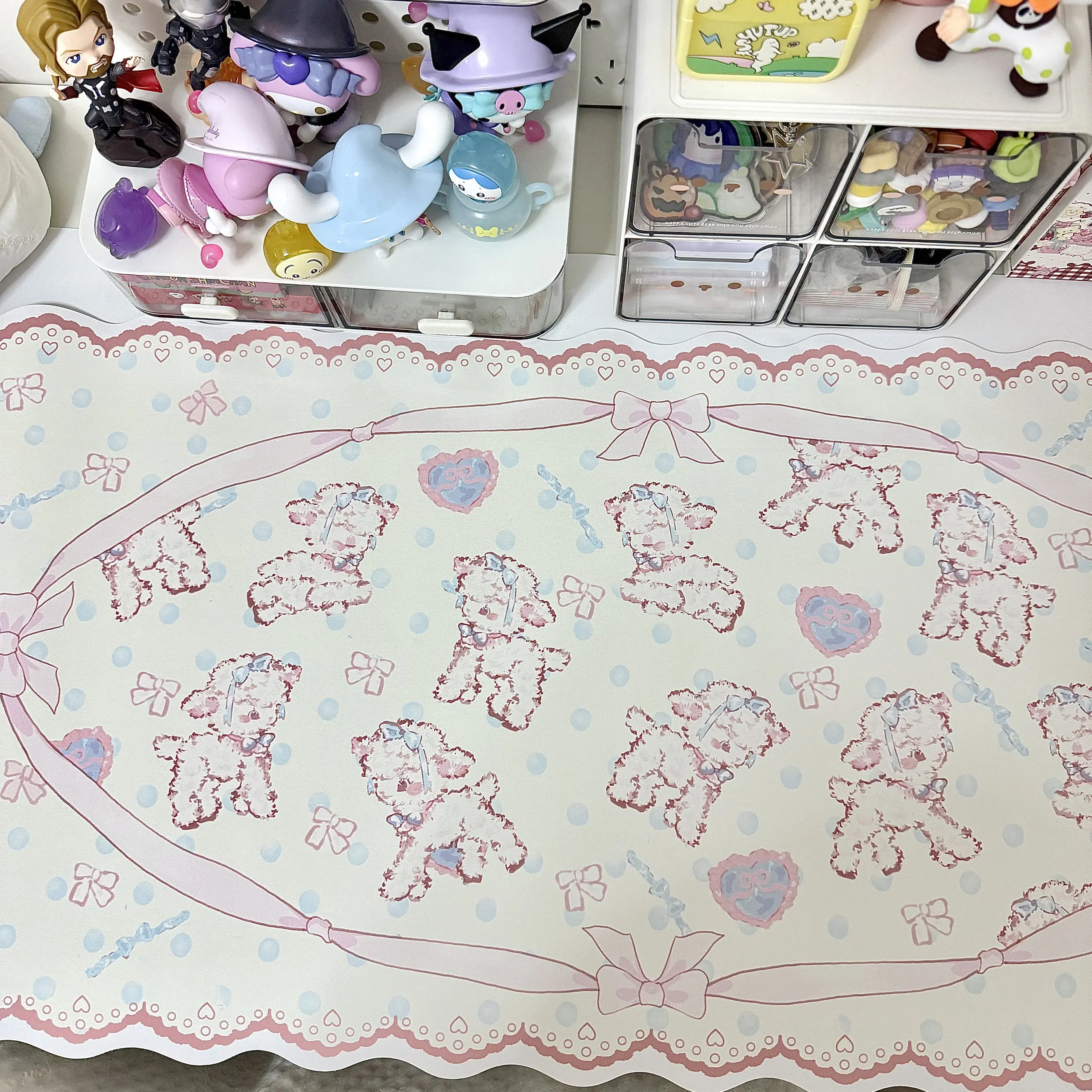 Original Lamb Wavy Edge Large PU Leather Gaming Mouse Pad Cute Anti Slip Waterproof Desk Mat Keyboard for Study Dorm Student