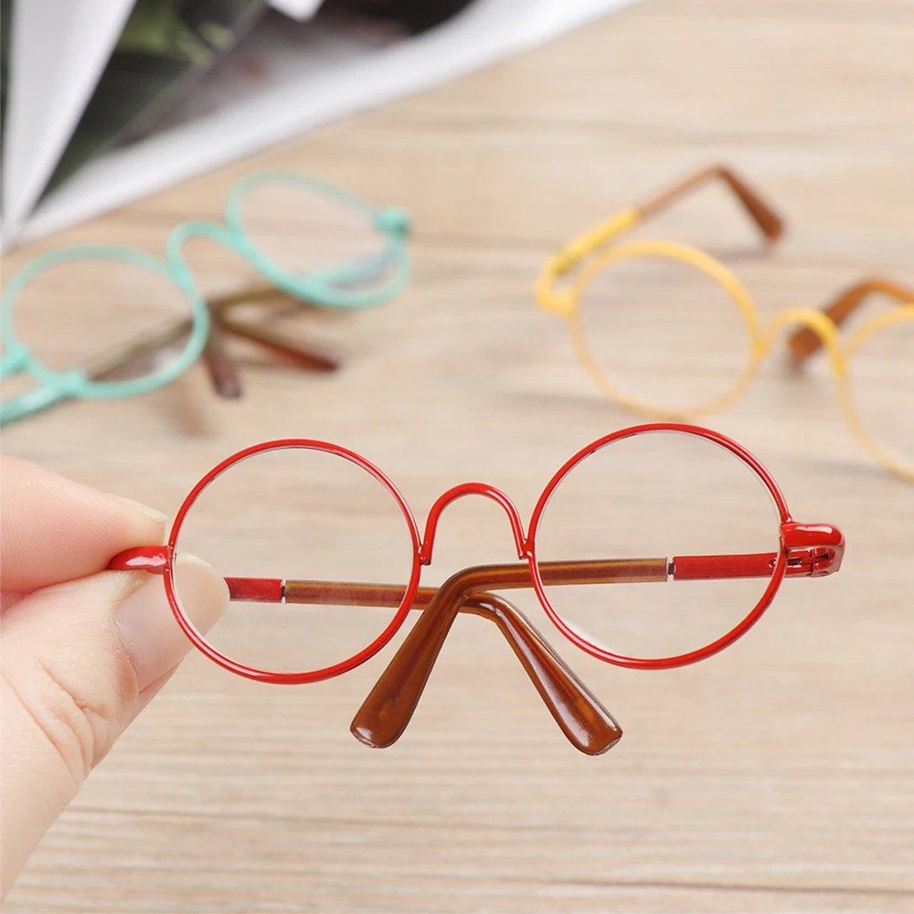 Retro Round Plush Doll Glasses Metal Frame Miniature Colorful Doll Eyeglasses‘For Doll Clothes Dressing Accessories Toy Props