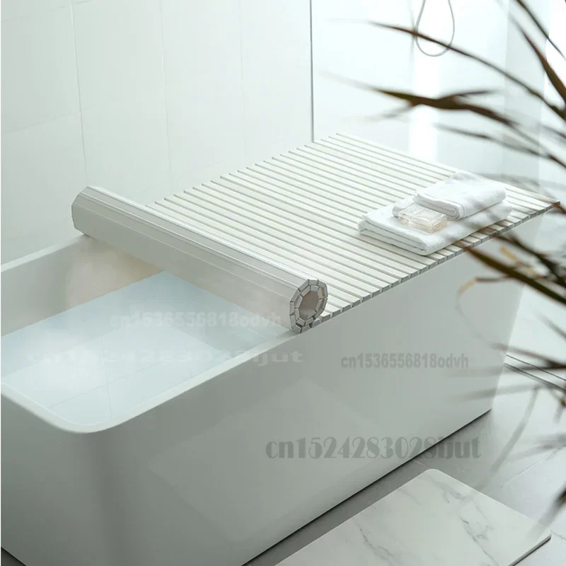 Japanese Foldable Bathtub Insulation Cover Portable Roll Up Folding Plastic Dustproof Bath Tub Storage Rack White Color