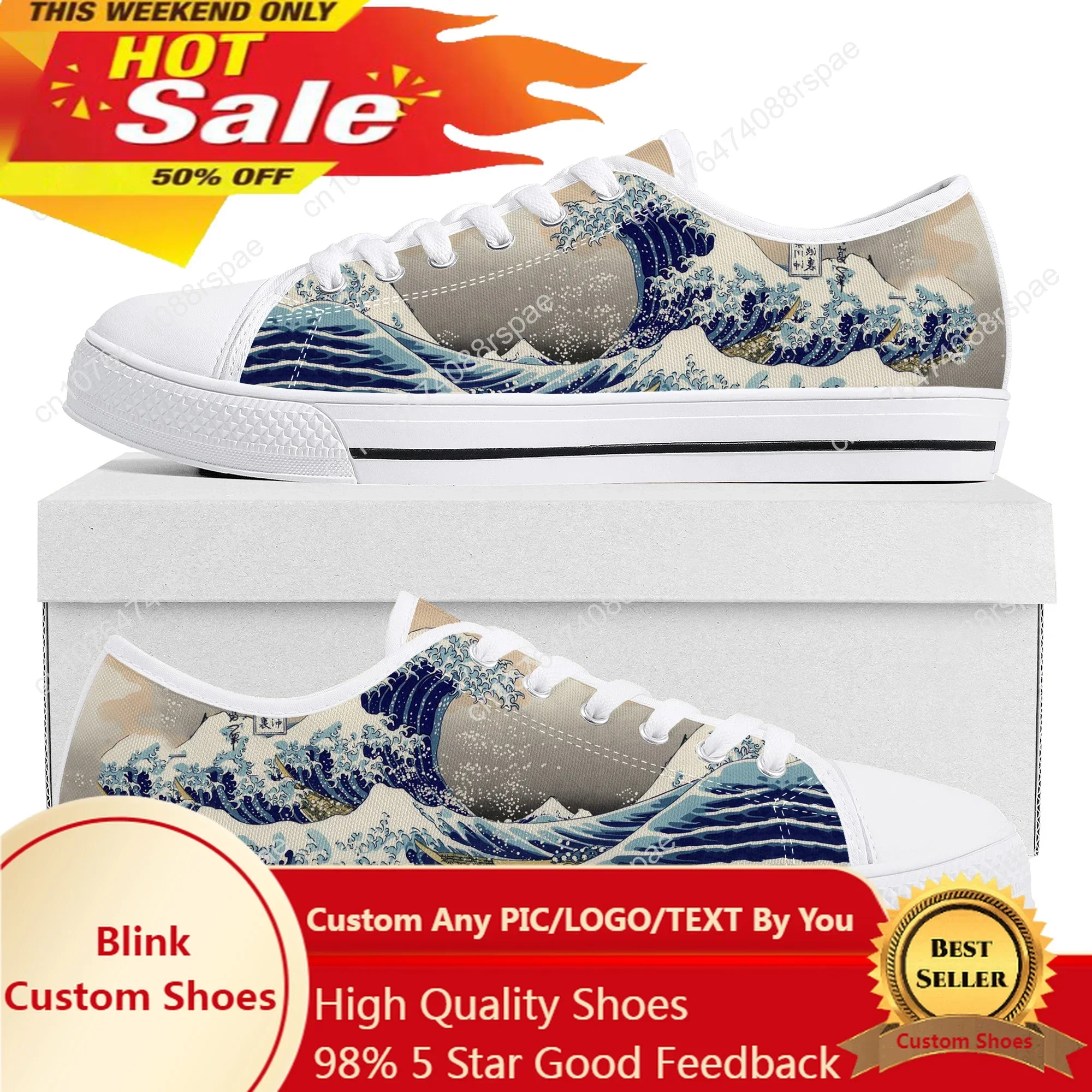 The Great Wave off Kanagawa Printmake Low Top Sneakers High Quality Mens Womens Teenager Canvas Sneaker Couple Shoes Custom Shoe