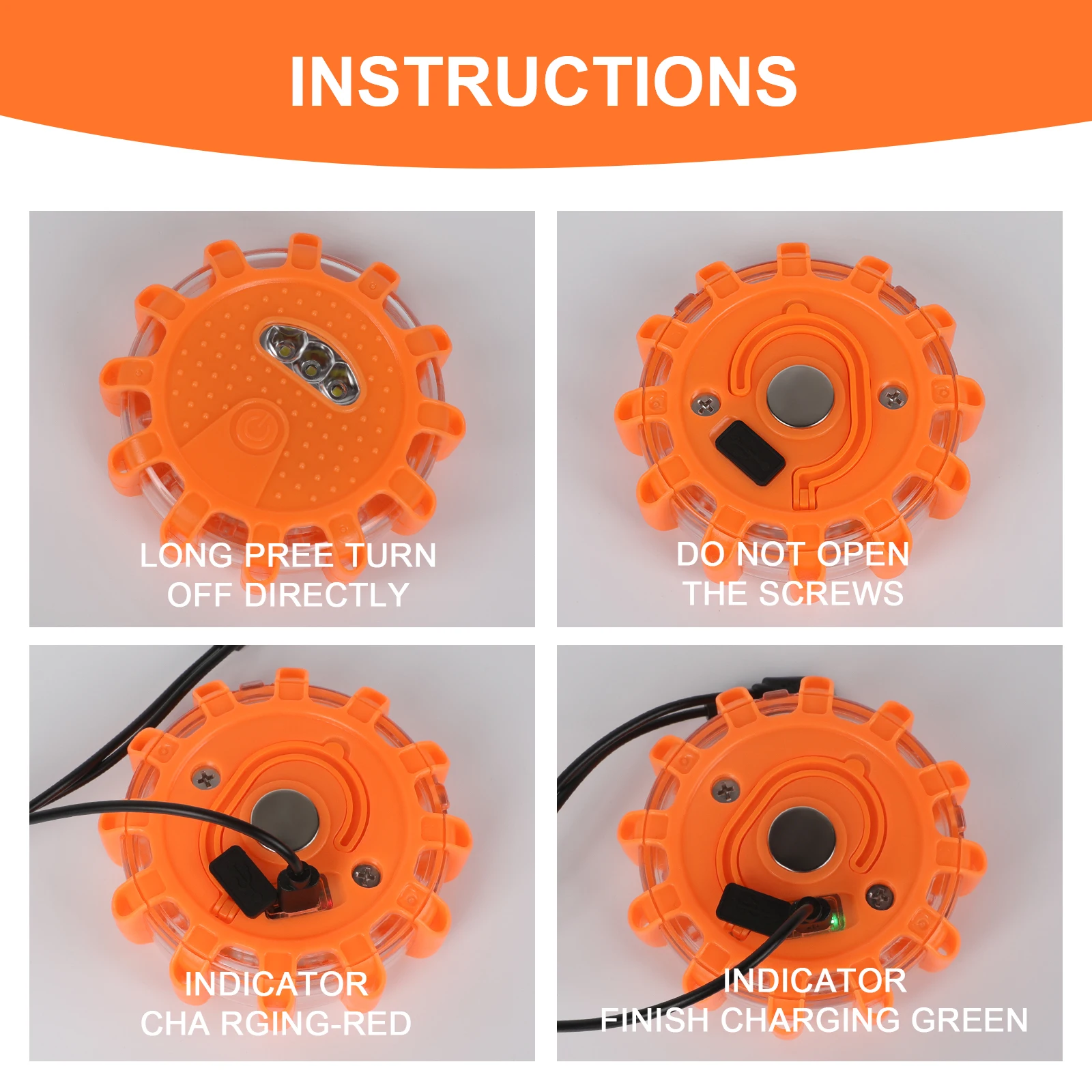 AOHEWEI Pack of 6 Rechargeable Warning Lights Safety Flashing with Magnetic Base and Hook 9 Light Modes for Cars Trucks Boats