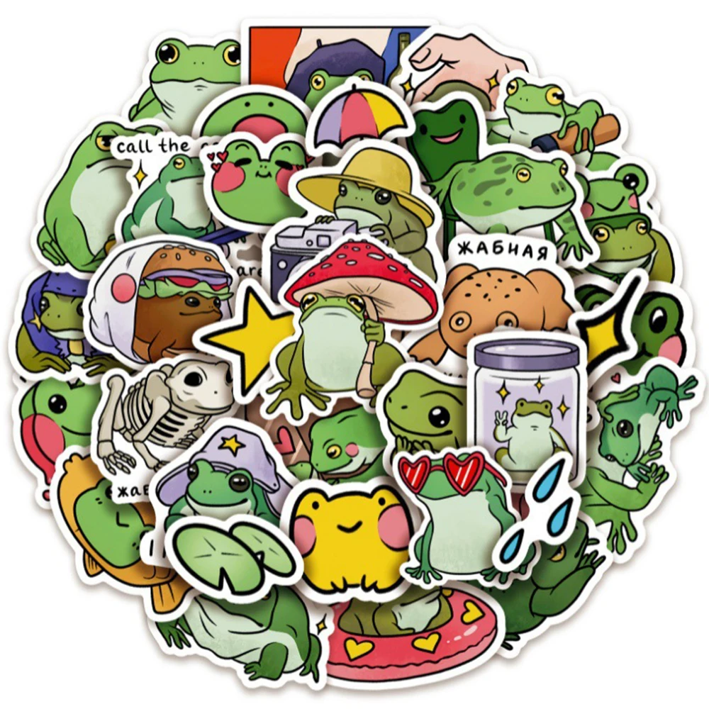 

10/30/50PCS Funny Frog Creative Cartoon Graffiti Stickers Decoration Luggage Phone Scraphbook Guitar Skateboard Classic Toys