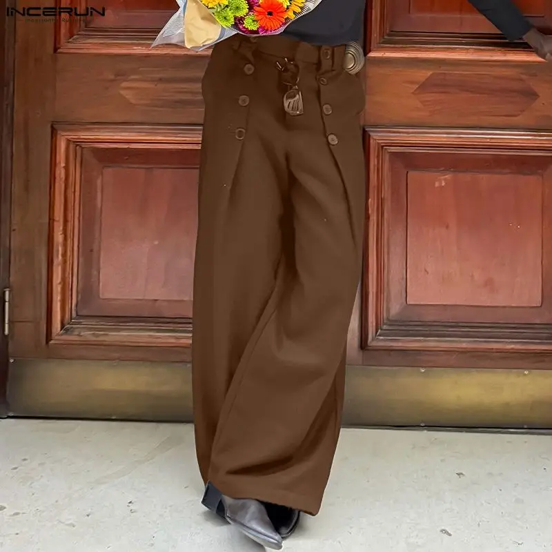 

Мужские брюки INCERUN, однотонные, на пуговицах, джоггеры, свободные повседневные прямые брюки, мужская уличная одежда, модные длинные брюки 2026 года, размеры S-5XL