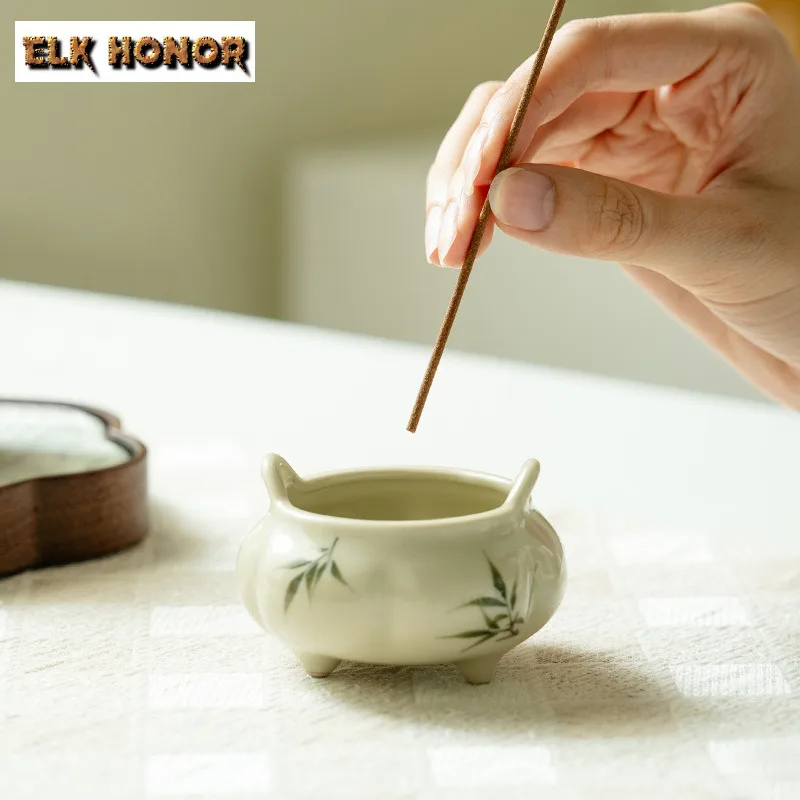 الرماد النباتي رسمت باليد الخيزران ترايبوديا حامل البخور البخور الدخان شلال البخور المشرق مبخرة Teaset الحلي