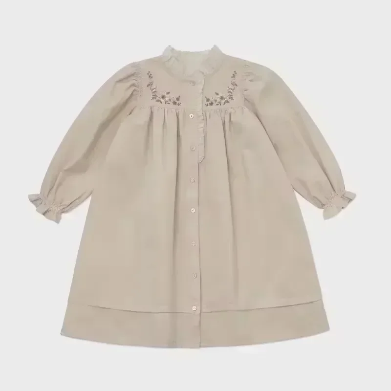In Stock! LOU 2024 Autumn/Winter New Girls Dress Long Sleeves Embroidery Princess Dress Embroidered Lace Dress