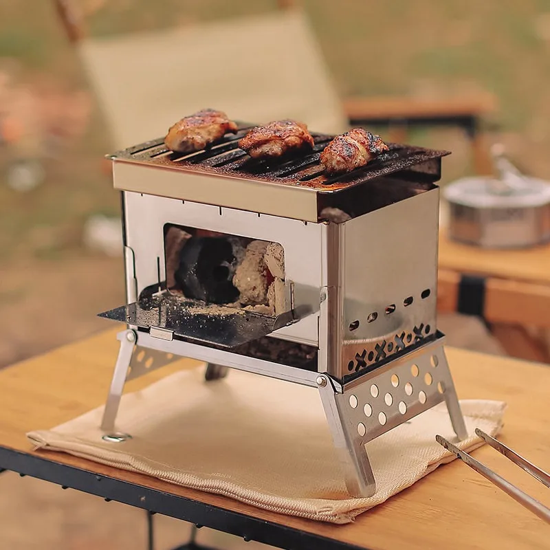 Outdoor stainless steel card barbecue grill, camping mini detachable wood stove, charcoal card stove B 6 alternative