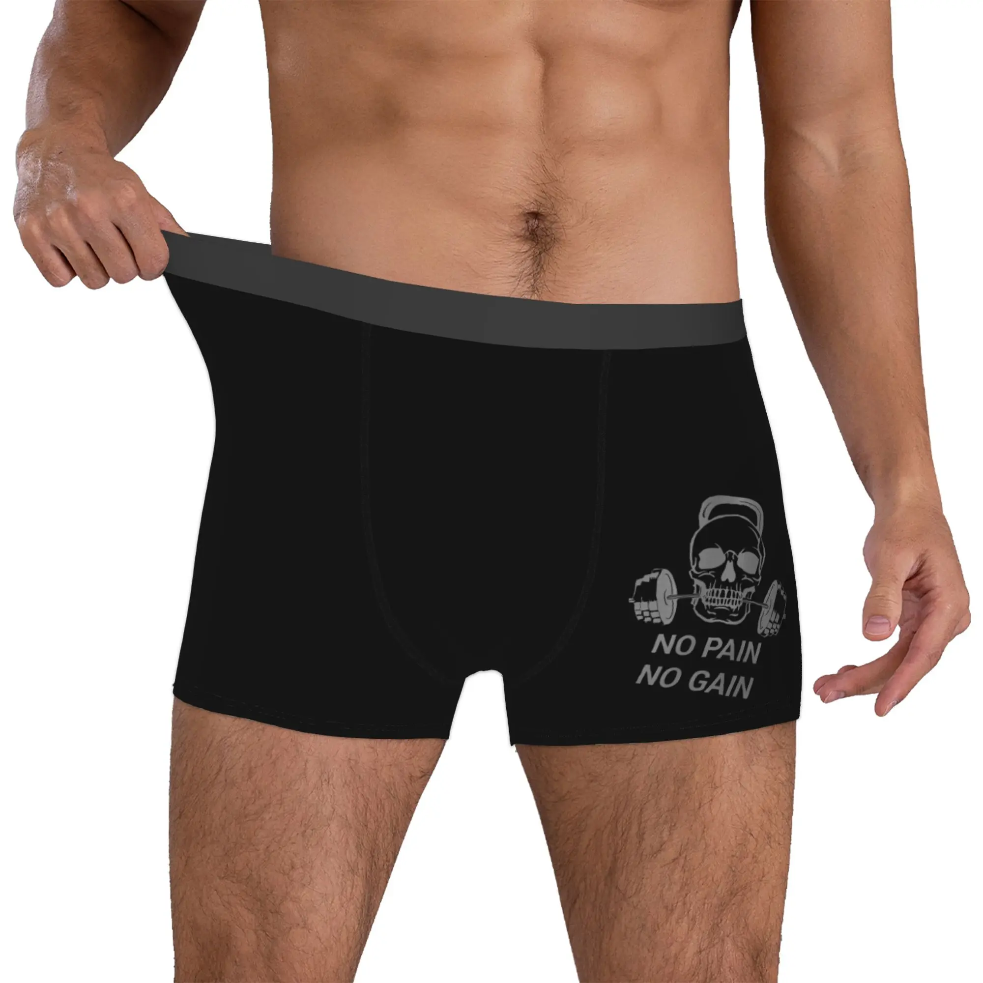 Custom Workout No Pain No Gain Boxers Shorts Men Gym Quote Briefs Underwear Funny Underpants