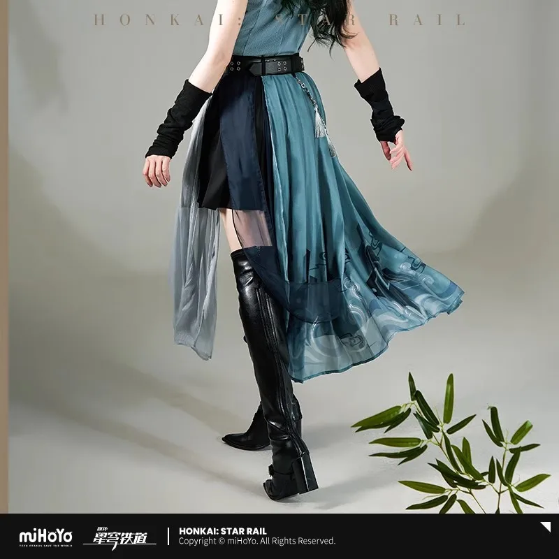 MiHoYo الرسمية لعبة هونكاي: ستار السكك الحديدية Feixiao سلسلة تنورة تنورة مستقيمة الملابس تنورة وسط ذيل حصان تنورة تأثيري هدايا عيد الميلاد