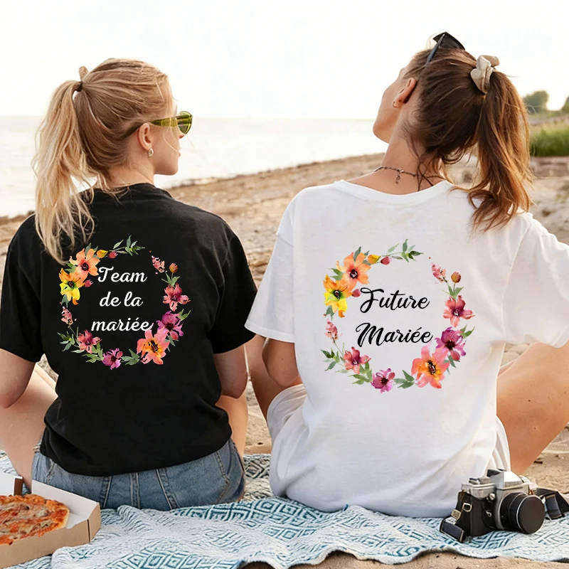 French Women Bachelorette Party Evjf Tops Girls Single Farewell Short Sleeve O Neck Tees Fashion Future Team Bride T-shirt D11-1
