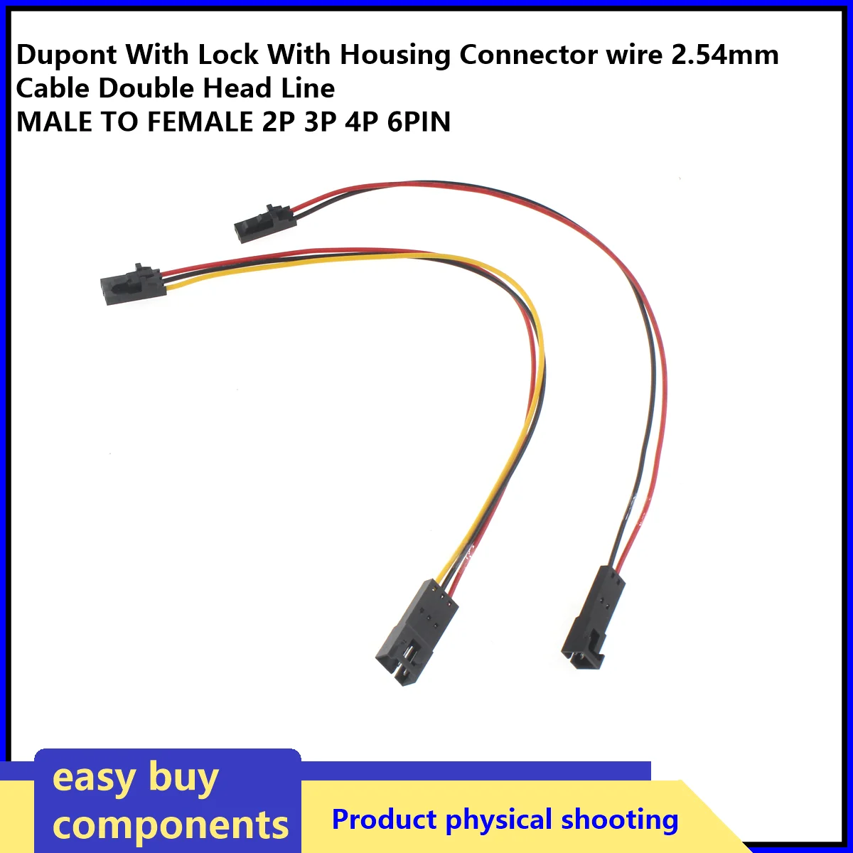 1PCS 2.54mm MALE TO FEMALE Dupont With Lock With Housing Connector wire 2.54mm Cable Double Head Line MX2.54   2P 3P 4P 5P 6P