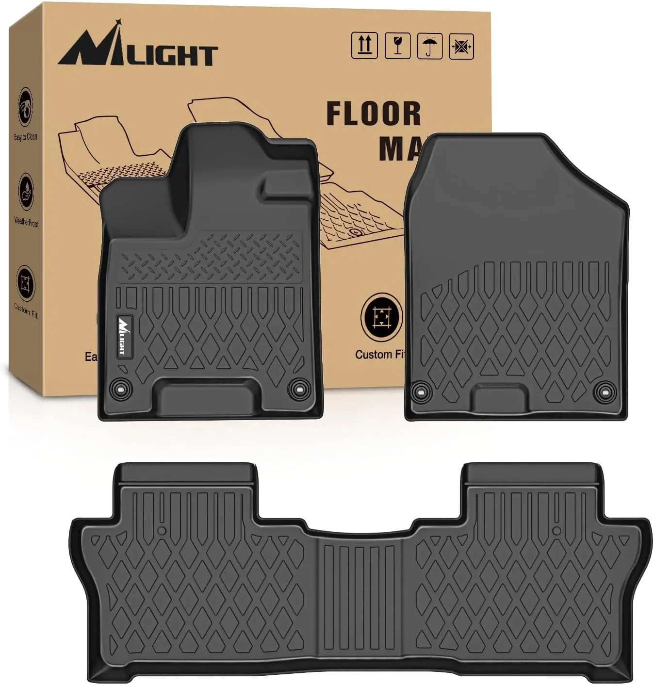 Nilight TPE Floor Mats for Honda Passport 2019 2020 2021 2022 2023 2024 2025 All Weather Custom Fit Heavy Duty Floor Liners