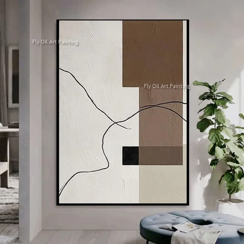 Brown Beaches And White Sea Scape Oil Painting Handmade Original Design Artwork On Canvas Large Simple Beige Brown Wall Decor