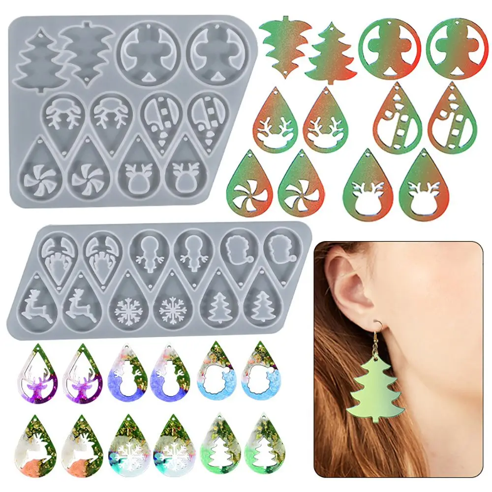 Casting Pendant Elk Jewelry Making Tools Snowman Christmas Molds Ear Studs Resin Mould Earrings Silicone Mold