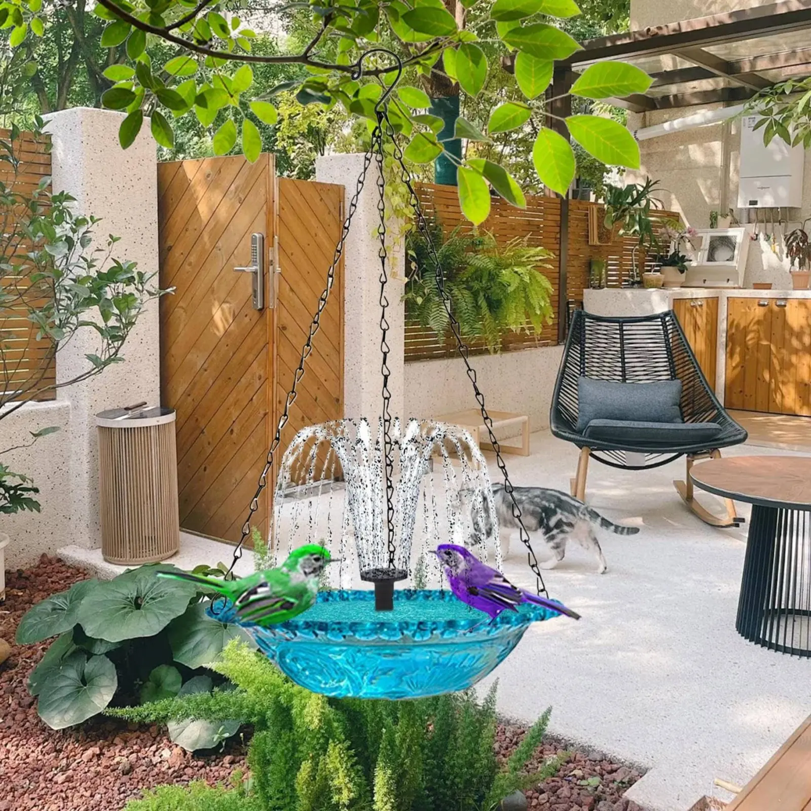 Hanging Solar Avian Bath Decorative Feature Solar Powered Hanging Water Feature Garden Decoration for Yard view 3