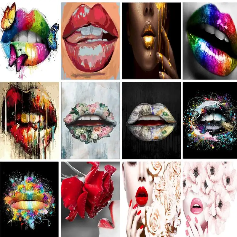 GATYZTORY 60x75cm Painting By Numbers On Canvas Colorful Lips DIY Paint By Numbers For Adult Frameless Digital Painting Unique G