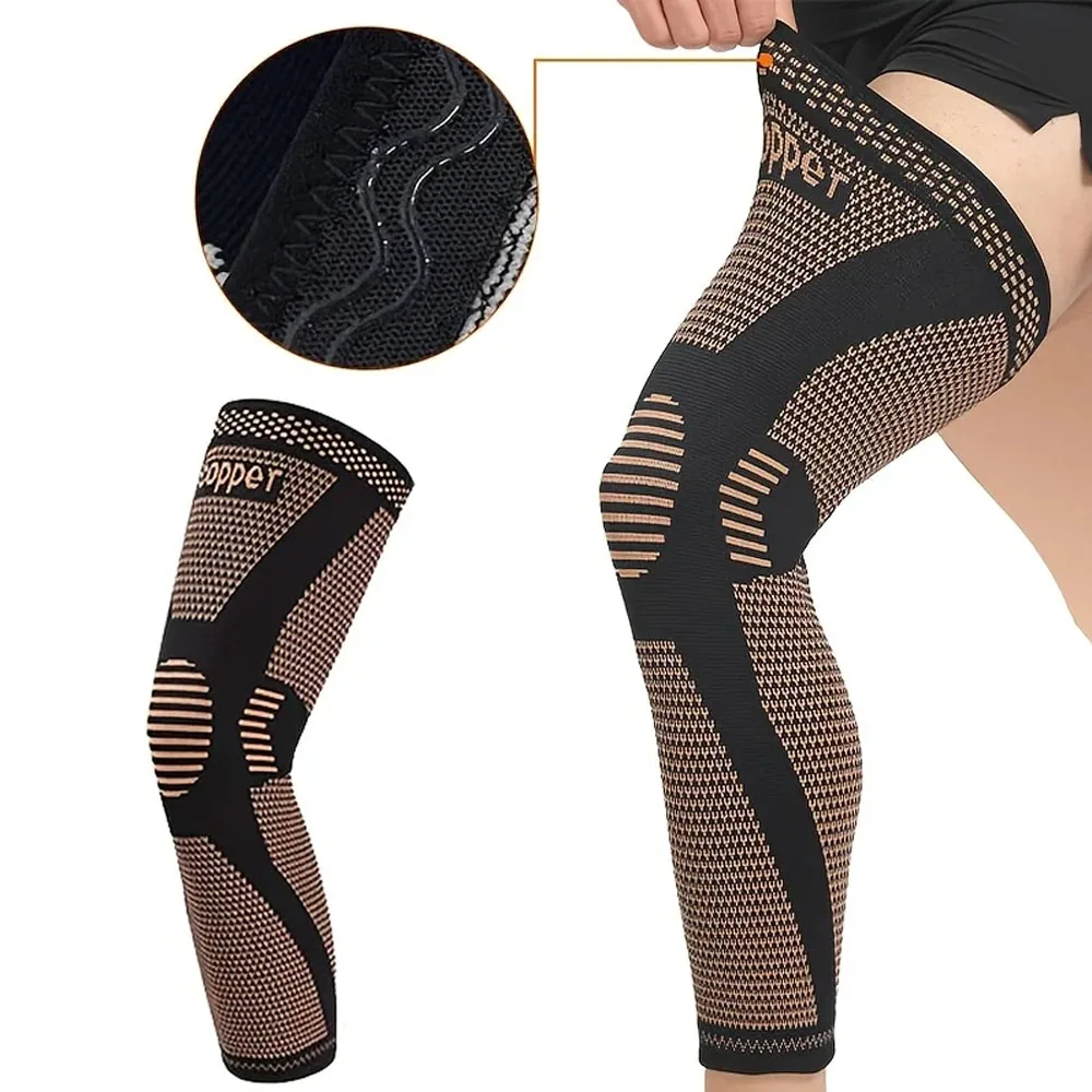 1pc Full Leg Compression Sleeve/Copper Knee Sleeves/non-slip Compression Stockings Support for Tennis/Running/Gym