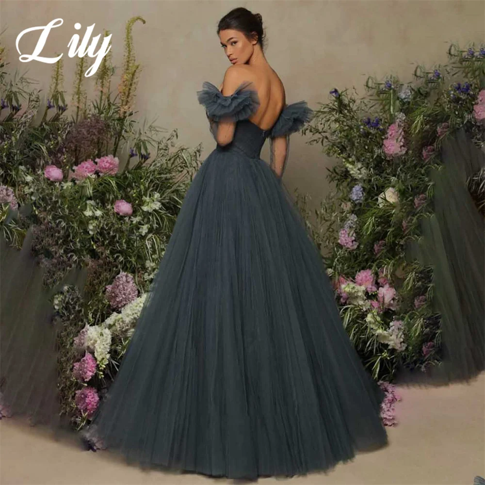 Lily Navy Blue A Line Formal Dress Tiered Sweetheart Party Dress with Pleats Off The Shoulder Special Occasion Dress robe soirée