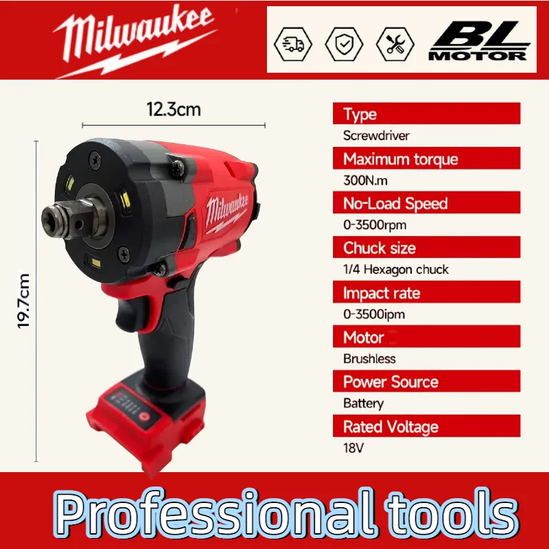 Milwaukee Chiave elettrica a batteria Cacciavite senza spazzole Trapano a percussione Utensili elettrici Riparazione camion auto Batteria 18V
