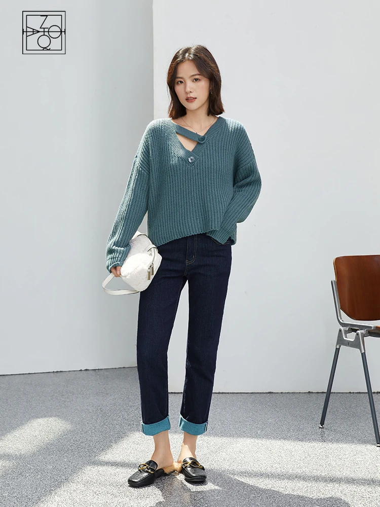 

Ziqiao Petite Size Blue Senior Sweater Lounge Lazy Winter 2021 New Loose Exterior Putting Upper Knitan Vintage Sweater