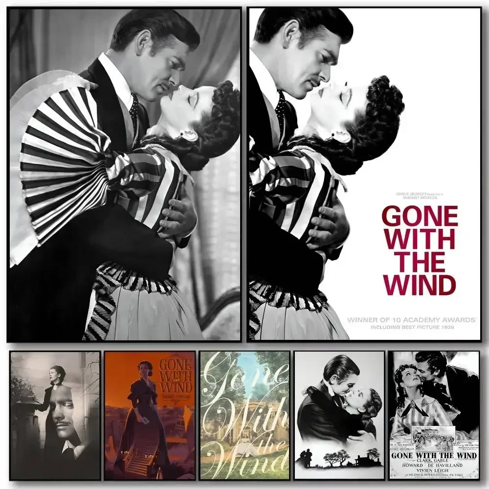 Movie Gone With The Wind Clark Gable Vivien Leigh Poster Art With Prints Home Bedroom Decoration Gift