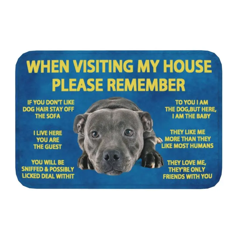 Please Remember Staffordshire Bull Terrier House Rules Doormat Mat Anti-Slip Kitchen Bath Living Room Entrance Rug Carpet