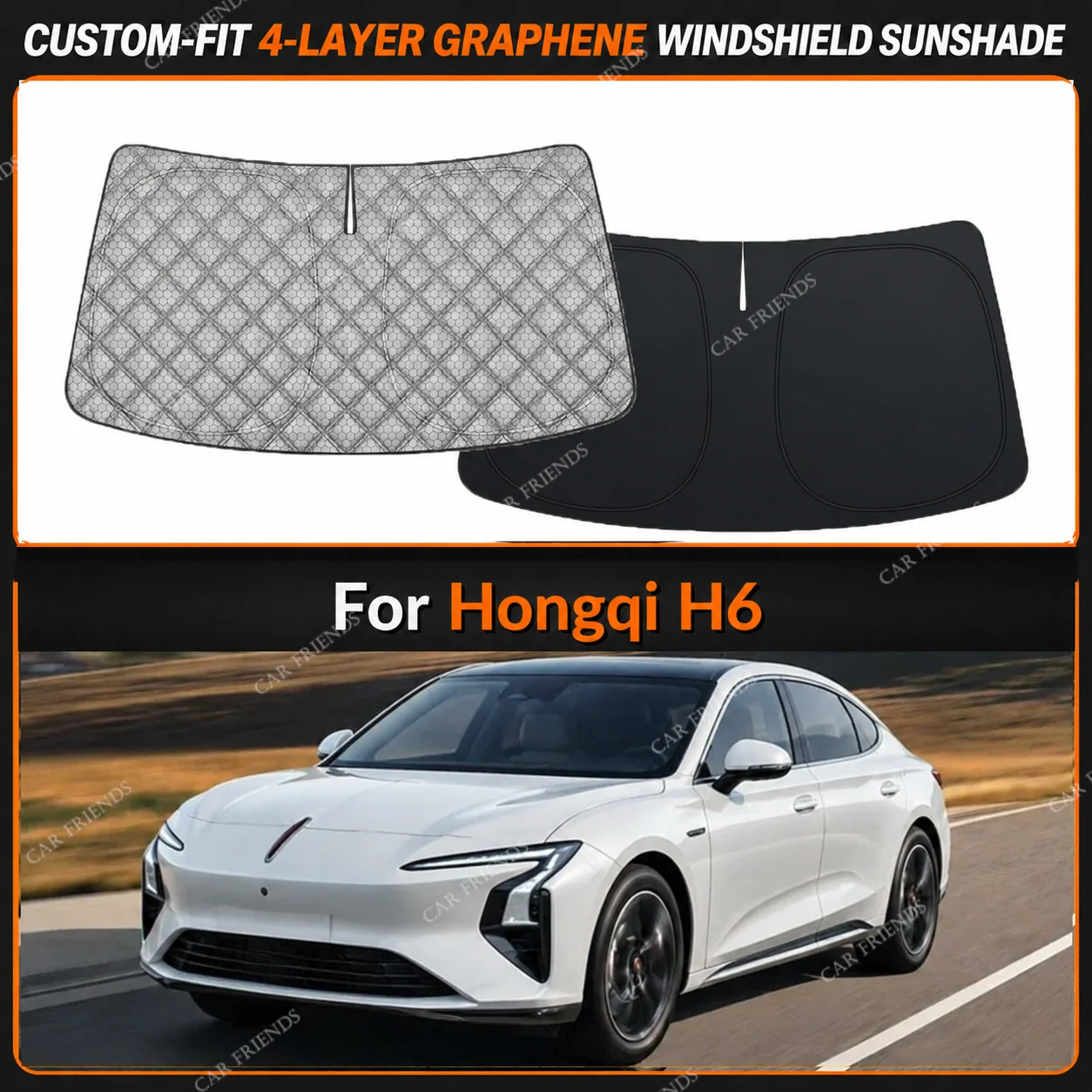 For Hongqi H6 Custom-Fit 4-Layer Graphene Windshield Sunshade Reflective Gray-Silver Surface Helps Reduce Direct Sunlight