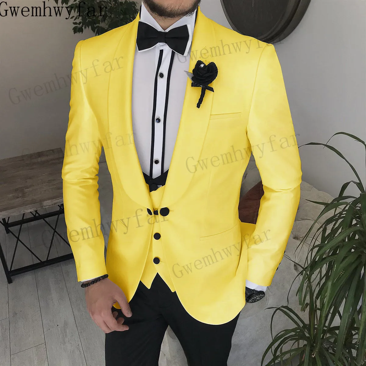 

Gwenhwyfar Jacket + Vest + Pants Boutique Pure Color Mens Business Formal Suit Three-piece Set Groom Wedding Dress Costume Homme