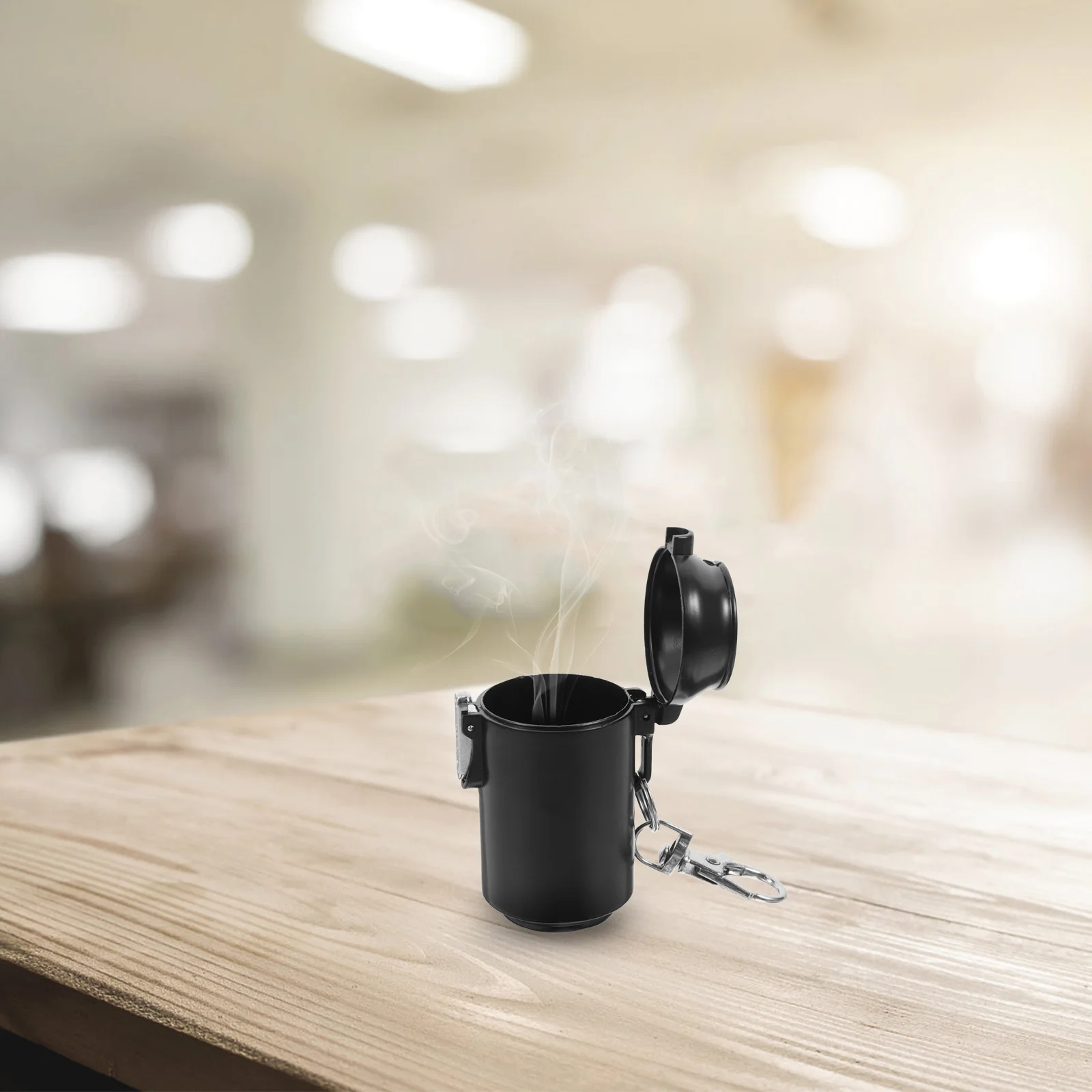 

Portable Ashtray With Keychain Compact Smokeless Cigarette Butt Holder For Outdoor Travel Use Black Unbreakable