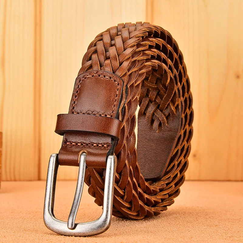 

2024 Width 3cm Real Cowhide Braided Belt Casual Needle Buckle Head Layer Hollow Hand Woven Fashionable Personalized Student