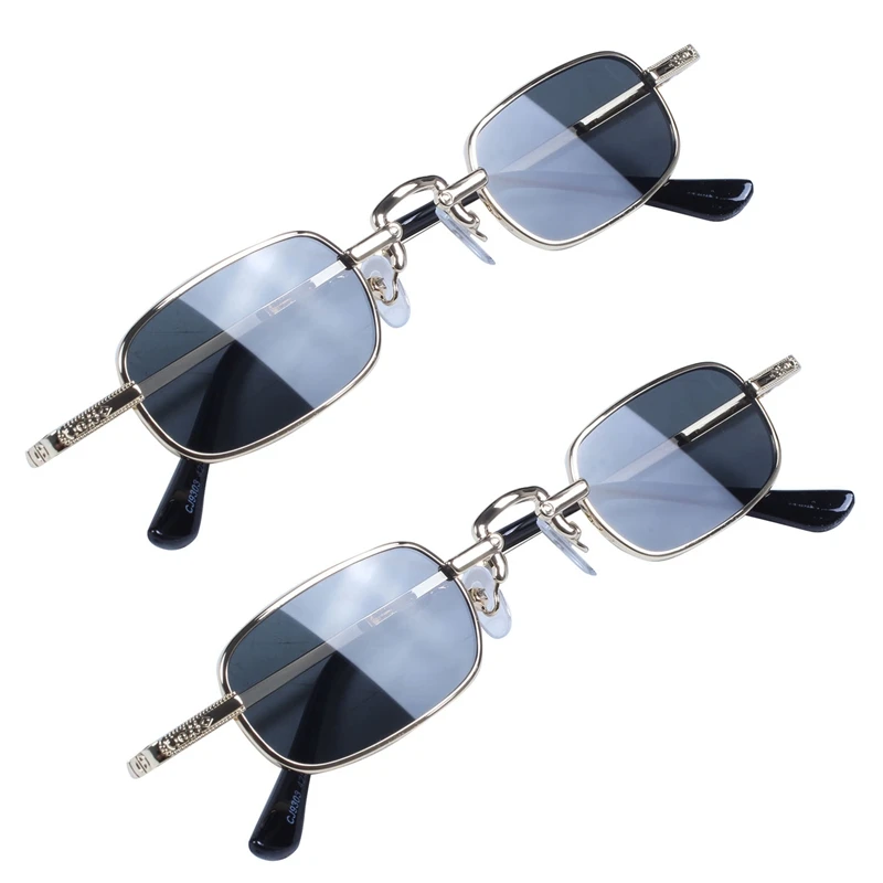 2X Retro Punk Glasses Clear Square Sunglasses Female Retro Sunglasses Men Metal Frame-Black Gray & Gold