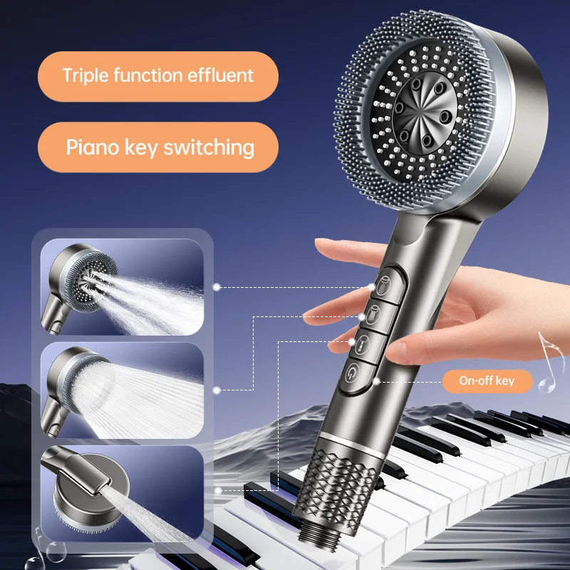 Musurjoy Bathroom Shower System Handheld Shower Spray Head, Powerful Pressurized Filtered Showerhead with One-Touch Water Stop,