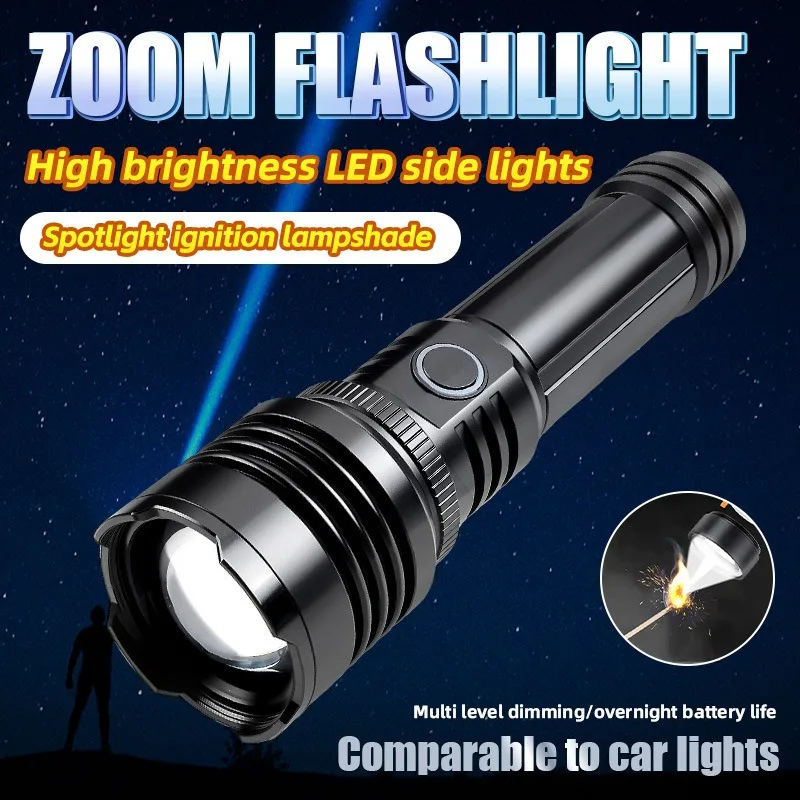 

Перезаряжаемый светодиодный тактический фонарик высокой мощности из алюминиевого сплава, телескопический зум-фонарик для улицы, ночного кемпинга, рыбалки