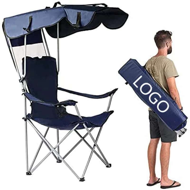 Lightweight portable camping fishing chair with canopy sunshade armrest beach chair with cup holder for outdoor and park use