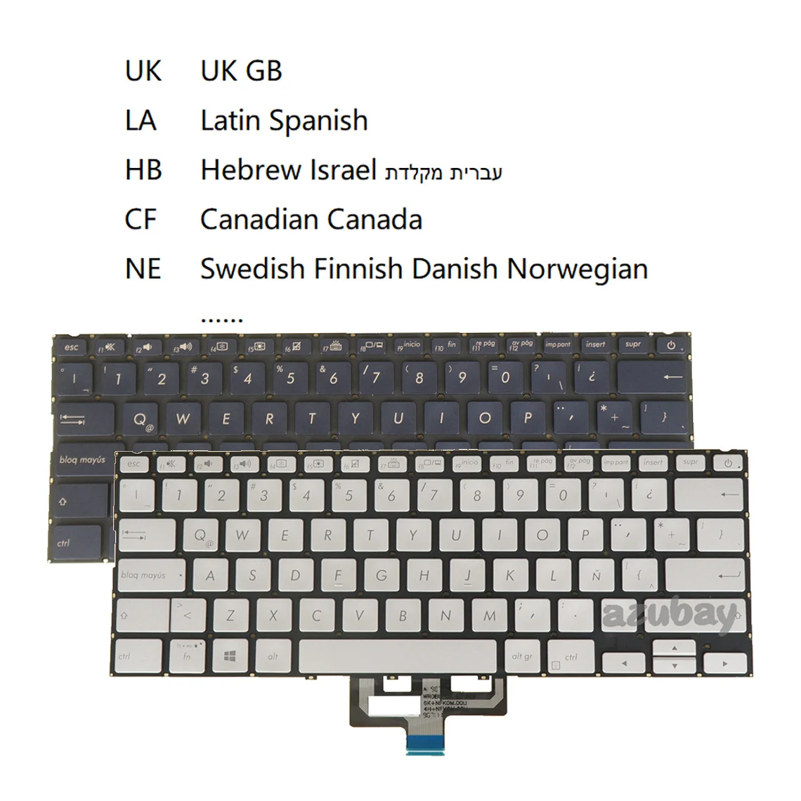 UK Latin Spanish Hebrew Canadian Nordic Swedish Finnish Danish Norwegian Keyboard For ASUS Zenbook UX433FA UX433FN, Backlit