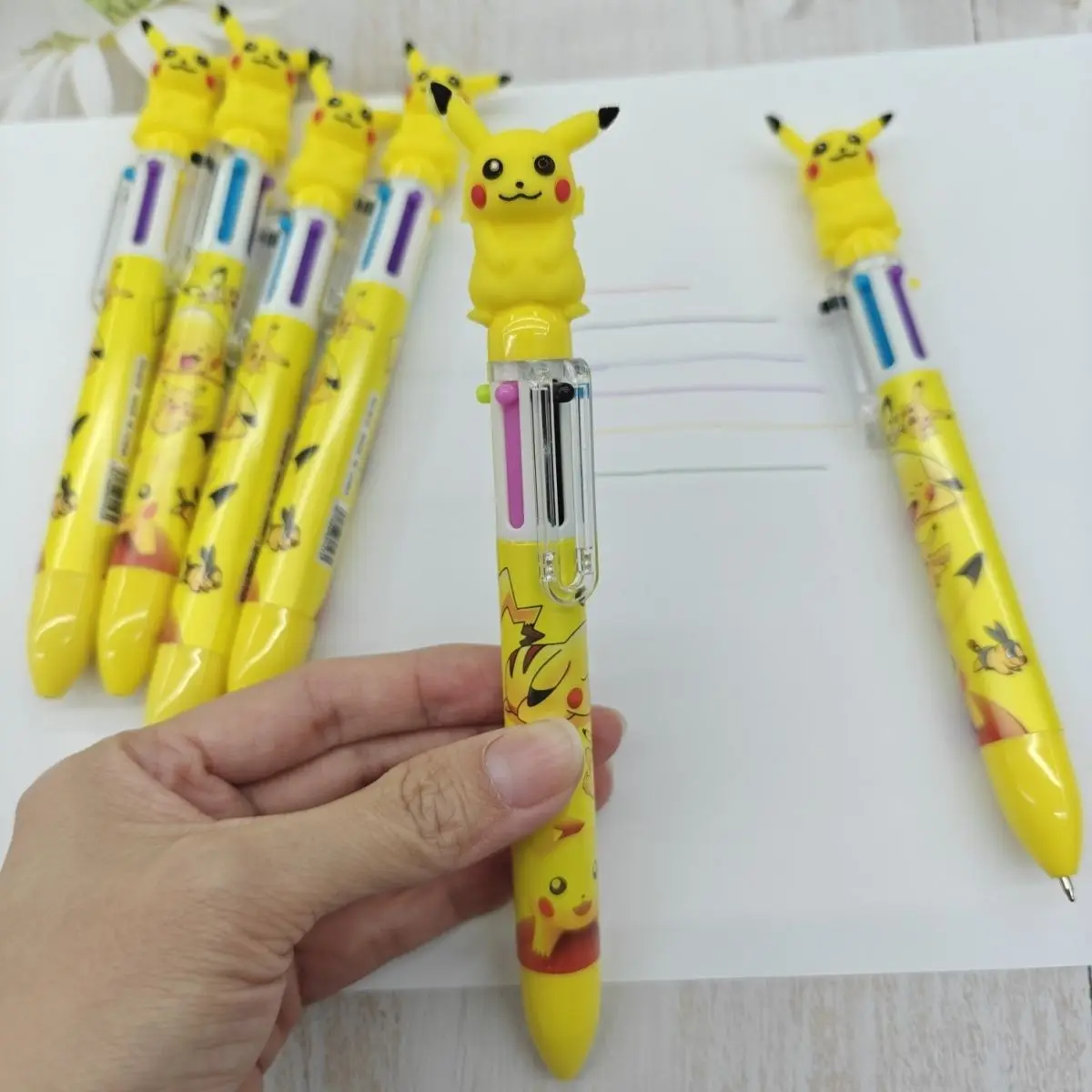 1-3pcs Pokémon Ballpoint Pen, 6-color Gel Pen, Multi-color Combined Pen, Student Click Pen, Cute Cartoon, Fun