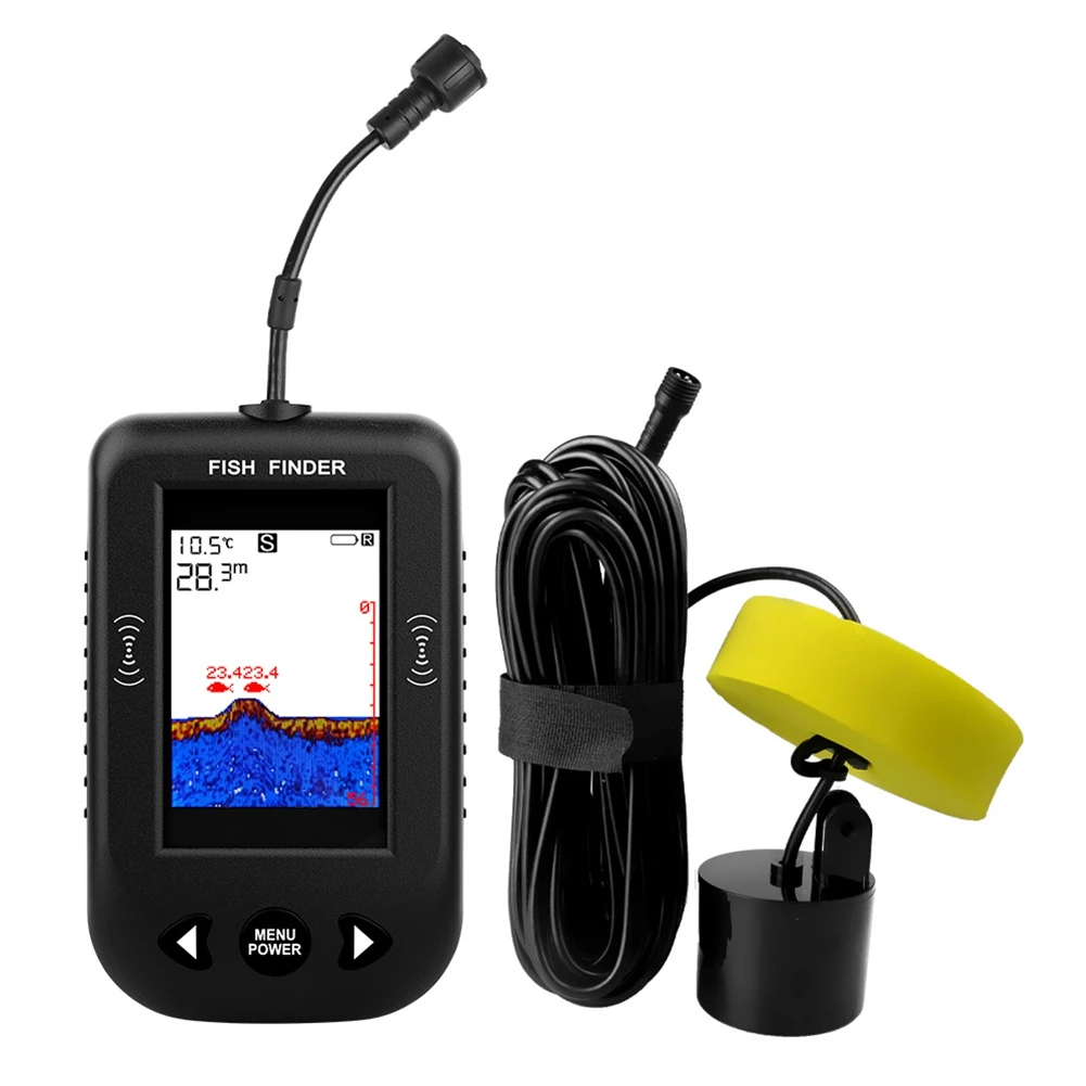 Portable Fish Finder Water Depth Sounder Temperature Fishfinder with Wire Sonar Sensor Transducer for Fishing Black