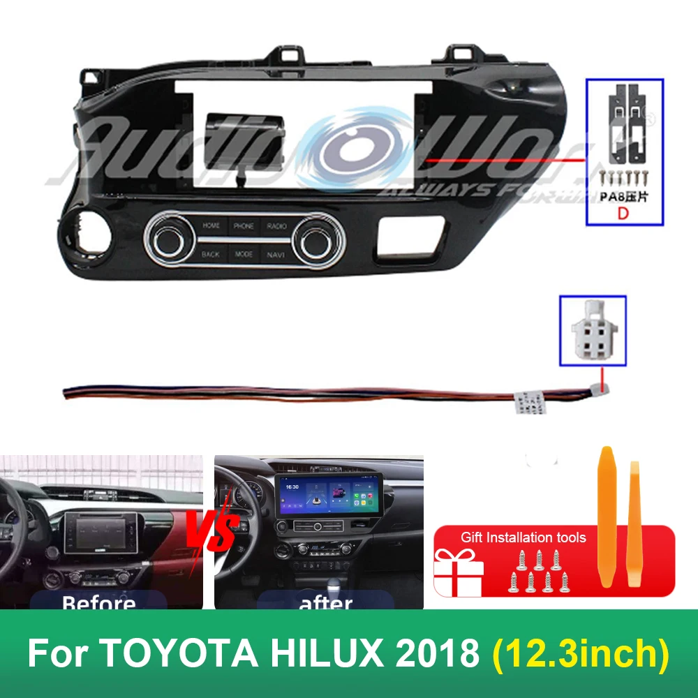 12.3 Inch Radio Fascia Frame For Toyota Hilux 2018 Android Car Stereo Dashboard Installation Panel Trim Kit